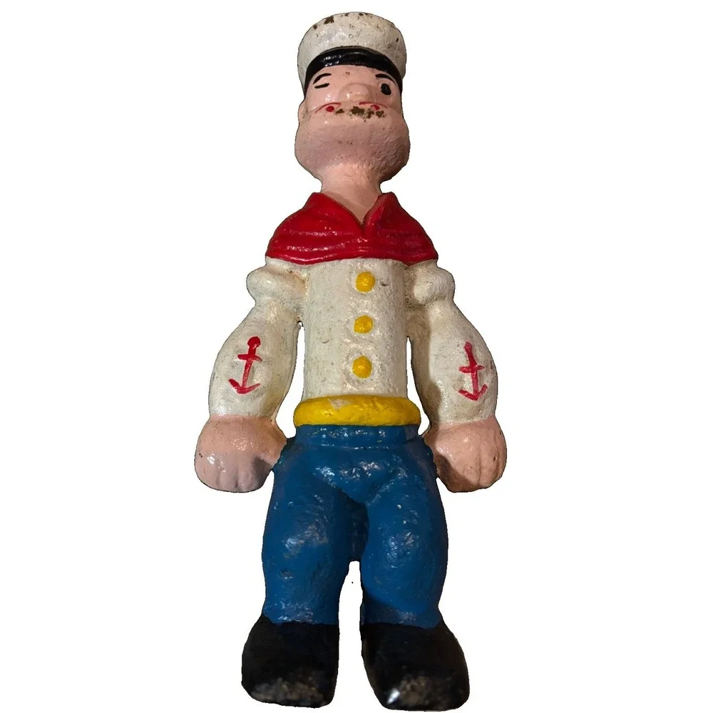 Vintage Popeye The Sailor Cast Iron Still Coin Bank 9
